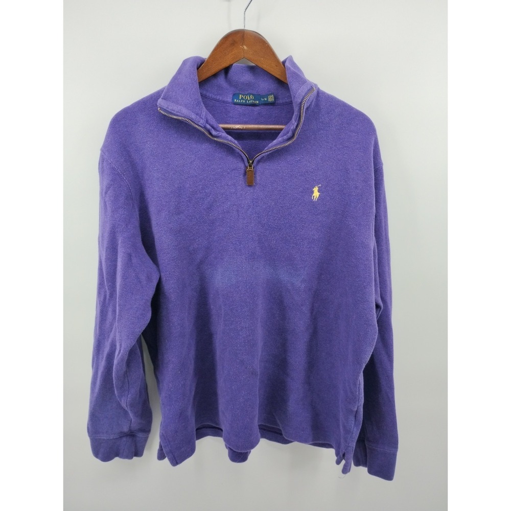 Polo Ralph Lauren Purple 1/4 Zip Cotton Sweater Mens Large Pony Logo